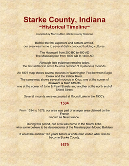 Starke County, Indiana ~Historical Timeline~
