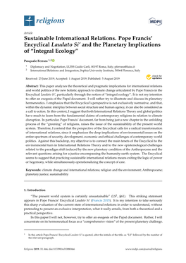 Sustainable International Relations. Pope Francis' Encyclical Laudato Si