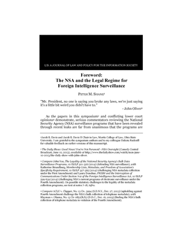 NSA and the Legal Regime for Foreign Intelligence Surveillance