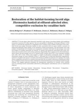 Restoration of the Habitat-Forming Fucoid Alga Hormosira Banksii at Effluent-Affected Sites: Competitive Exclusion by Coralline Turfs