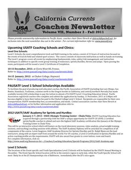 Upcoming USATF Coaching Schools and Clinics: PAUSATF Level 1