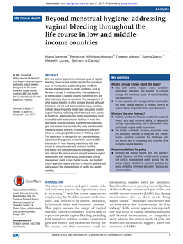 Addressing Vaginal Bleeding Throughout the Life Course in Low and Middle- Income Countries