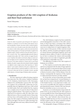 Eruption Products of the 1883 Eruption of Krakatau and Their Final Settlement Izumi Yokoyama