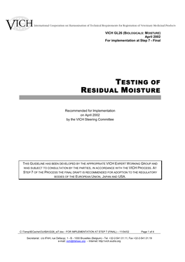 Testing of Residual Moisture