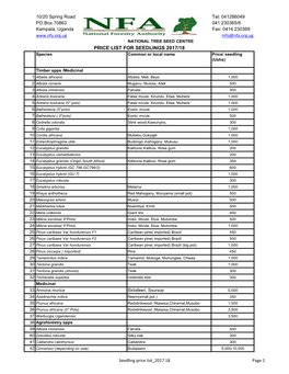 PRICE LIST for SEEDLINGS 2017/18 Species Common Or Local Name Price/ Seedling (Ushs)