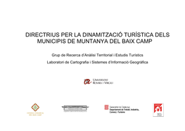 Directrius Per La Dinamització Turística Dels Municipis De La Muntanya Del