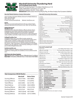 Marshall University Thundering Herd 2019 Football Game Notes Marshall Thundering Herd (1-0) at Boise State Broncos (1-0) Friday, September 6, 2019-9 P.M