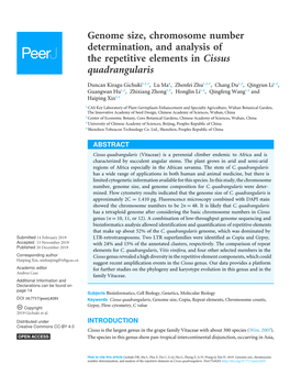 Genome Size, Chromosome Number Determination, and Analysis of the Repetitive Elements in Cissus Quadrangularis