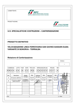 Cantierizzazione Progetto Definitivo Velocizzazione