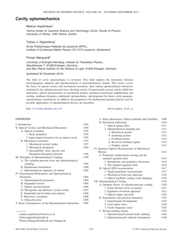 Cavity Optomechanics