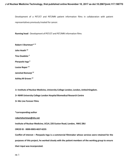 Development of a PET/CT and PET/MRI Patient Information Films in Collaboration with Patient