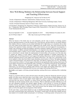 How Well-Being Mediates the Relationship Between Social Support and Teaching Effectiveness