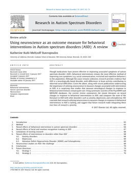 Using Neuroscience As an Outcome Measure for Behavioral Interventions in Autism Spectrum Disorders (ASD): a Review