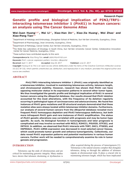 Interacting Telomerase Inhibitor 1 (Pinx1) in Human Cancers: an Analysis Using the Cancer Genome Atlas