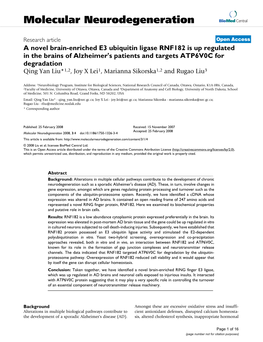 A Novel Brain-Enriched E3 Ubiquitin Ligase RNF182 Is up Regulated In