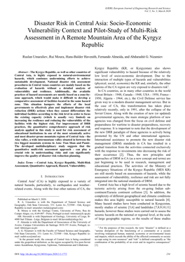 Disaster Risk in Central Asia: Socio-Economic Vulnerability Context and Pilot-Study of Multi-Risk Assessment in a Remote Mountain Area of the Kyrgyz Republic