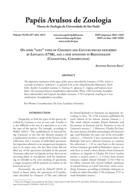 “Lost” Types of Cerambyx and Leptura Species Described by Linnaeus (1758), and a New Synonymy in Rhinotragini (Coleoptera, Cerambycidae)