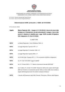 Determinazione N.690 Protocollo N. 14564 Del 16/12/2020