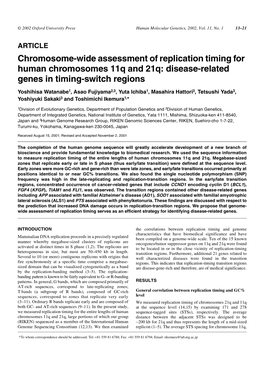 Chromosome-Wide Assessment of Replication Timing for Human Chromosomes 11Q and 21Q: Disease-Related Genes in Timing-Switch Regions