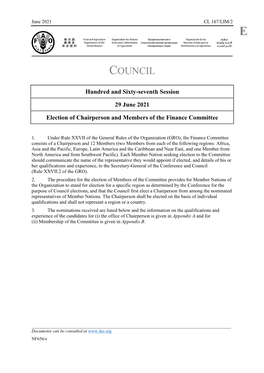 Election of Chairperson and Members of the Finance Committee