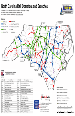 North Carolina Rail Operators and Branches Data Reflects NCDOT Rail Division Records As of June 2017 and Is Subject to Change