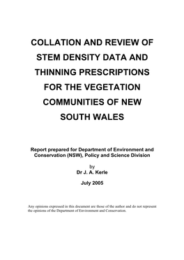 Collation and Review of Stem Density Data and Thinning Prescriptions for the Vegetation Communities of New South Wales