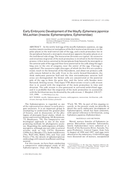 Early Embryonic Development of the Mayfly Ephemera Japonica