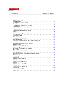 11 March 2011 Volume: 21 Issue: 4 Drawing Julia Gillard Peter Kirkwood