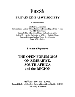 THE OPEN FORUM 2005 on ZIMBABWE, SOUTH AFRICA and the REGION