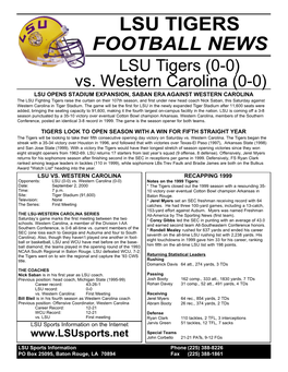 LSU TIGERS FOOTBALL NEWS LSU Tigers (0-0) Vs