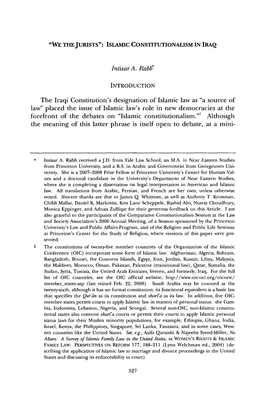 "We the Jurists": Islamic Constitutionalism in Iraq