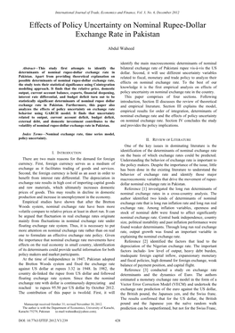 Effects of Policy Uncertainty on Nominal Rupee-Dollar Exchange Rate in Pakistan