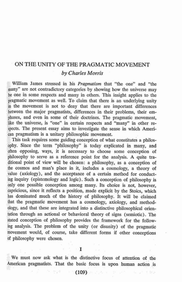 ON the UNITY of the PRAGMATIC MOVEMENT by Charles Morris