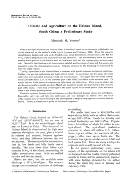 Climate and Agriculture on the Hainan Island, South China