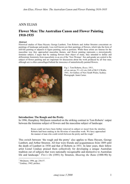 ANN ELIAS Flower Men: the Australian Canon and Flower Painting 1910-1935