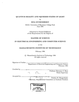 QUANTUM REALITY and SQUEEZED STATES of LIGHT by ILYA LYUBOMIRSKY B.E.E