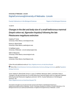 Changes in the Diet and Body Size of a Small Herbivorous Mammal (Hispid Cotton Rat, Sigmodon Hispidus) Following the Late Pleistocene Megafauna Extinction