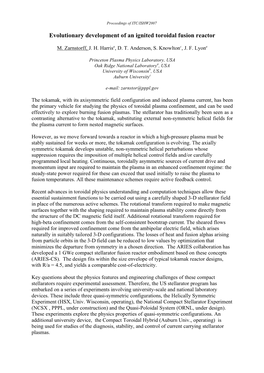 Evolutionary Development of an Ignited Toroidal Fusion Reactor