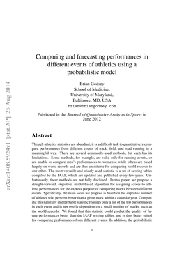 Comparing and Forecasting Performances in Different Events of Athletics Using a Probabilistic Model