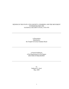 Civil Society, Congress, and the Movement to Democratize the National Security State, 1970-1978