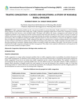 Traffic Congestion - Causes and Solutions: a Study of Maharaj Bada, Gwalior