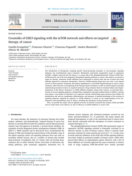 Crosstalks of GSK3 Signaling with the Mtor Network and Eﬀects on Targeted Therapy of Cancer T