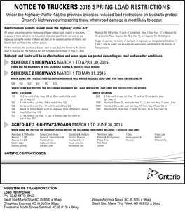 Notice to Truckers 2015 Spring Load Restrictions