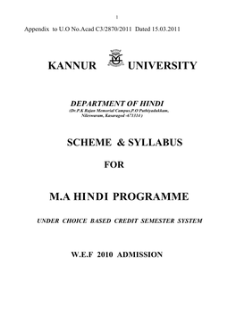 Kannur University M.A Hindi Programme