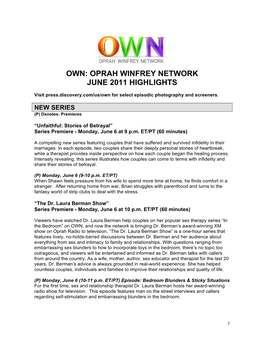 Oprah Winfrey Network June 2011 Highlights