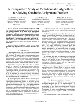 A Comparative Study of Meta-Heuristic Algorithms for Solving Quadratic Assignment Problem