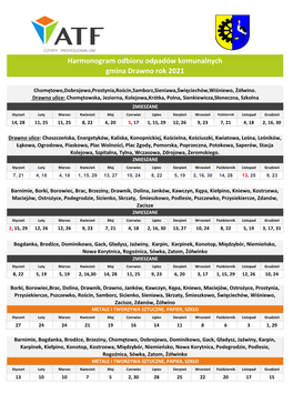 Harmonogram Odbioru Odpadów Komunalnych Gmina Drawno Rok 2021