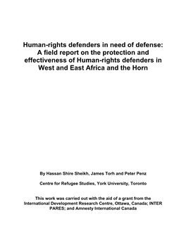 A Field Report on the Protection and Effectiveness of Human-Rights Defenders in West and East Africa and the Horn