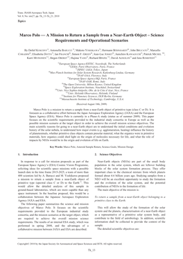 Marco Polo — a Mission to Return a Sample from a Near-Earth Object – Science Requirements and Operational Scenarios