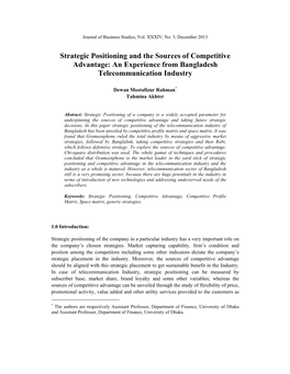 Strategic Positioning and the Sources of Competitive Advantage: an Experience from Bangladesh Telecommunication Industry